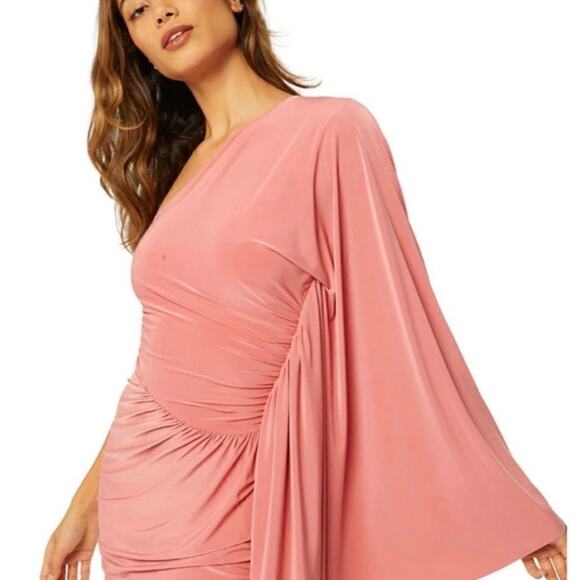 Misa Los Angeles Parvaneh Coral Pink Jersey One Shoulder Draped Mini Dress M - Picture 2 of 10